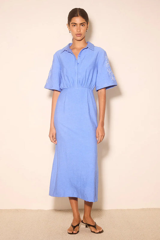 Zahra Embroided Midi Dress Oasis Blue