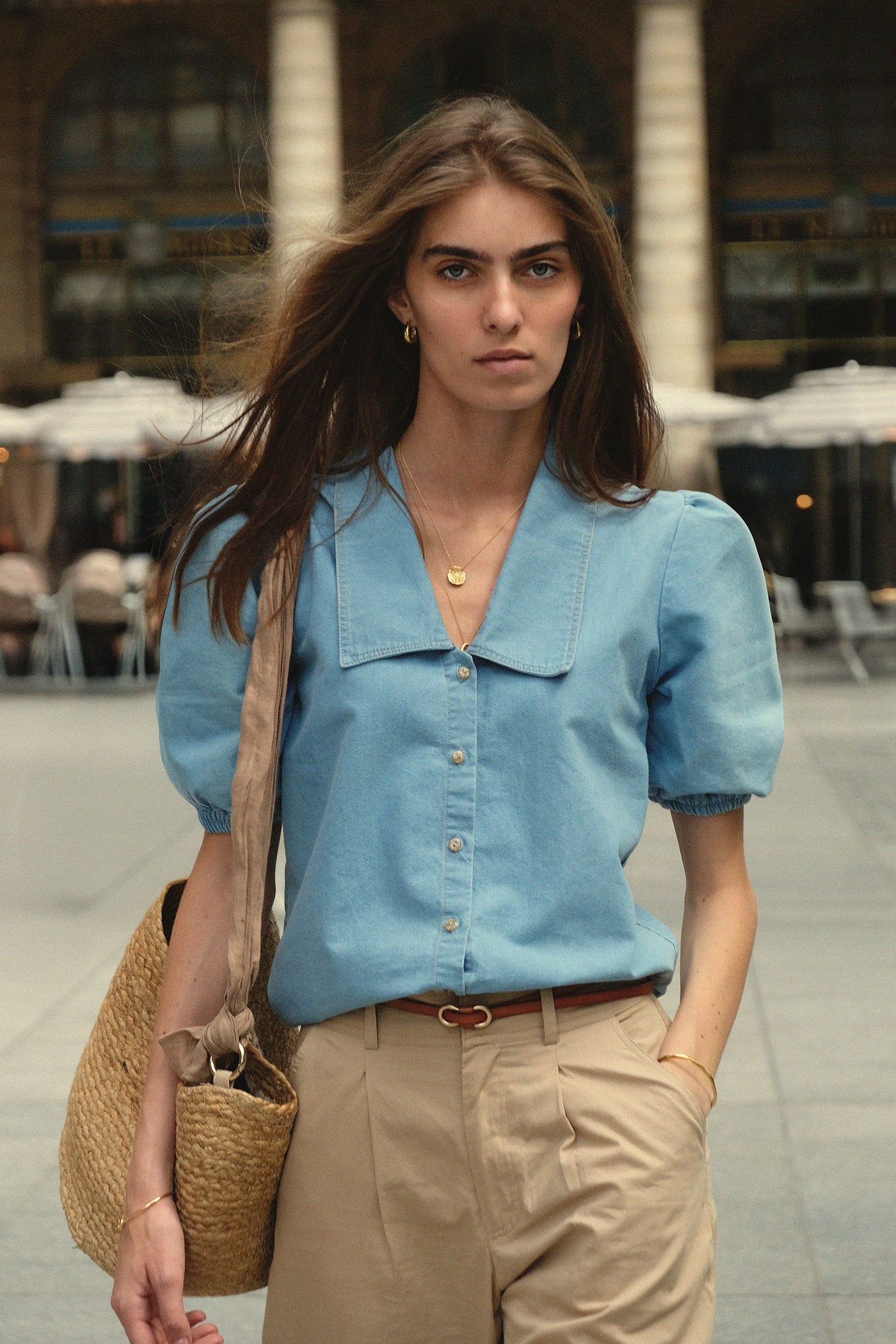 ANNYCK CHAMBRAY TOP - LIGHT BLUE