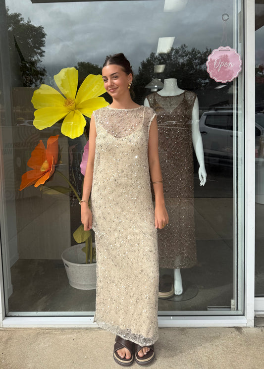Golden Sequin Dress - cream