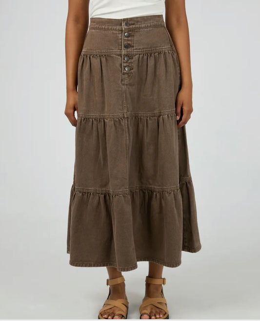 COCO DENIM MAXI SKIRT - COCOA