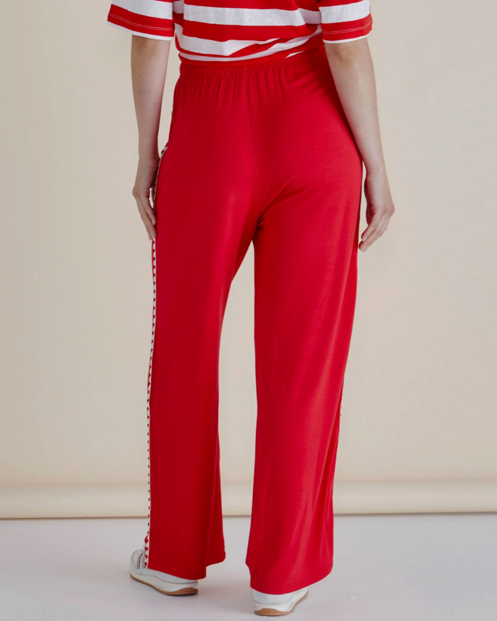 Evelyn Wide Leg Jogger - Red Trim