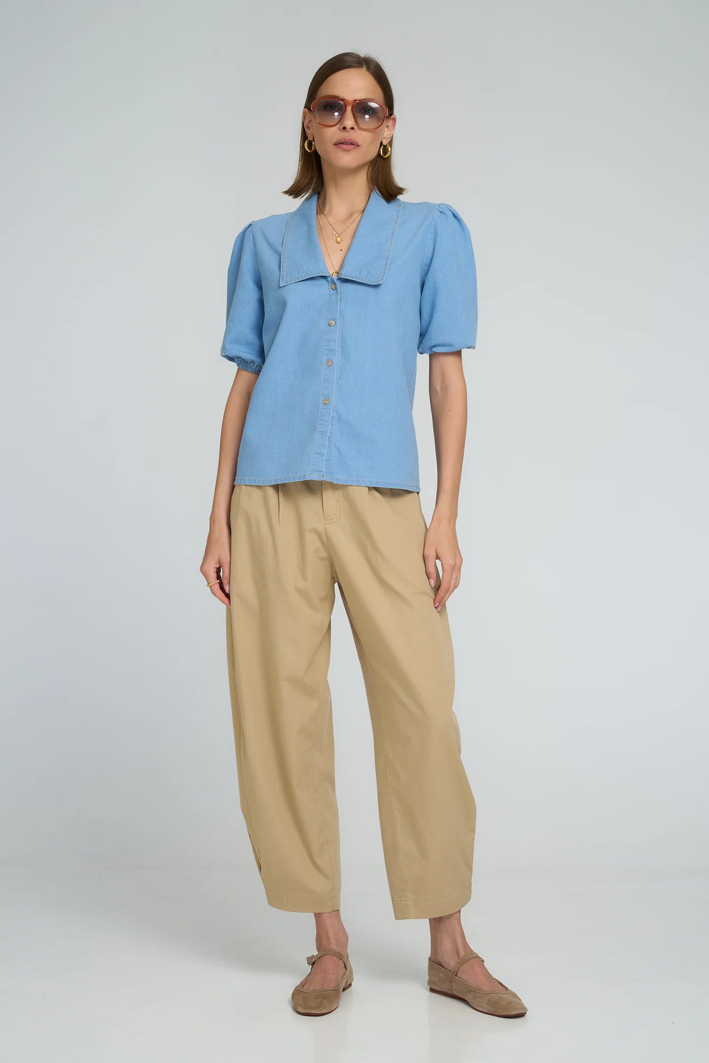 ANNYCK CHAMBRAY TOP - LIGHT BLUE