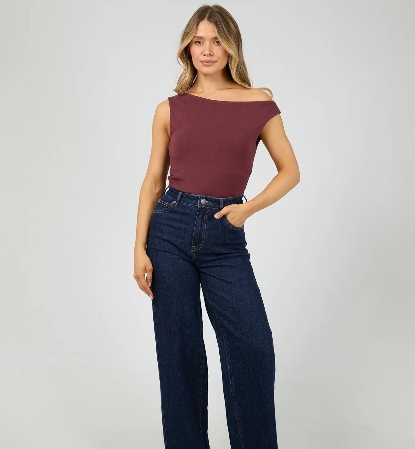 KYLIE OFF SHOULDER TOP BURGUNDY