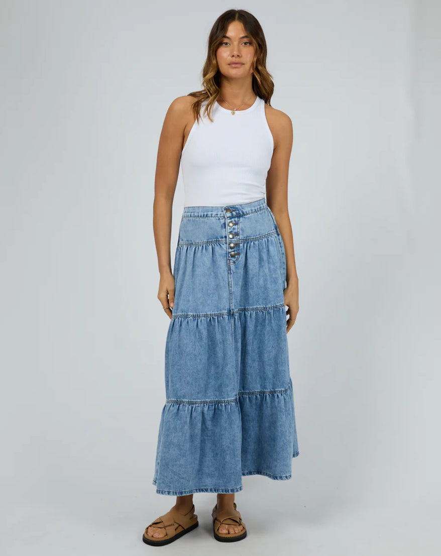 COCO DENIM MAXI SKIRT - LIGHT BLUE