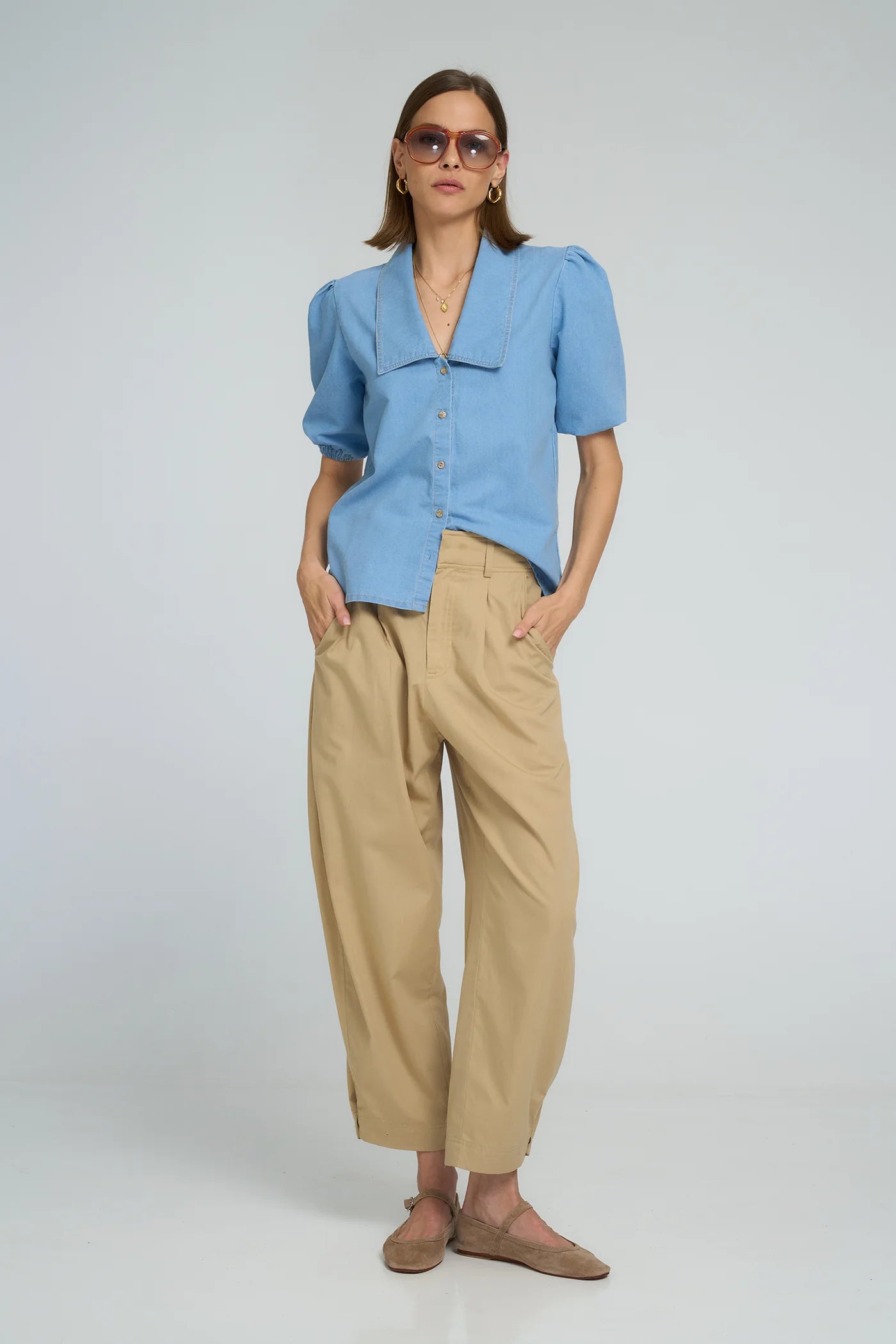 ANNYCK CHAMBRAY TOP - LIGHT BLUE