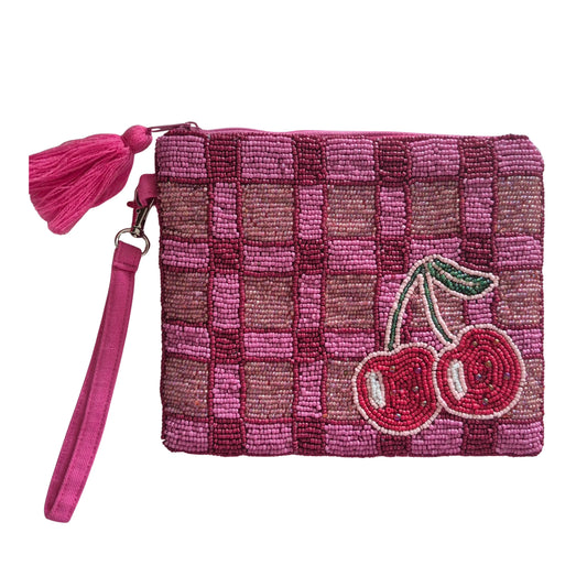 BEADED PURSE CHERRY