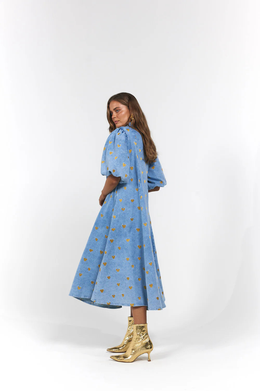 Peyton Midi Dress - Denim Hearts