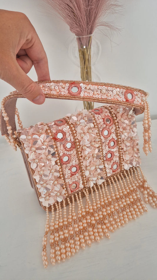Handbag Pink Pearl Flower Sequin Beaded Bag