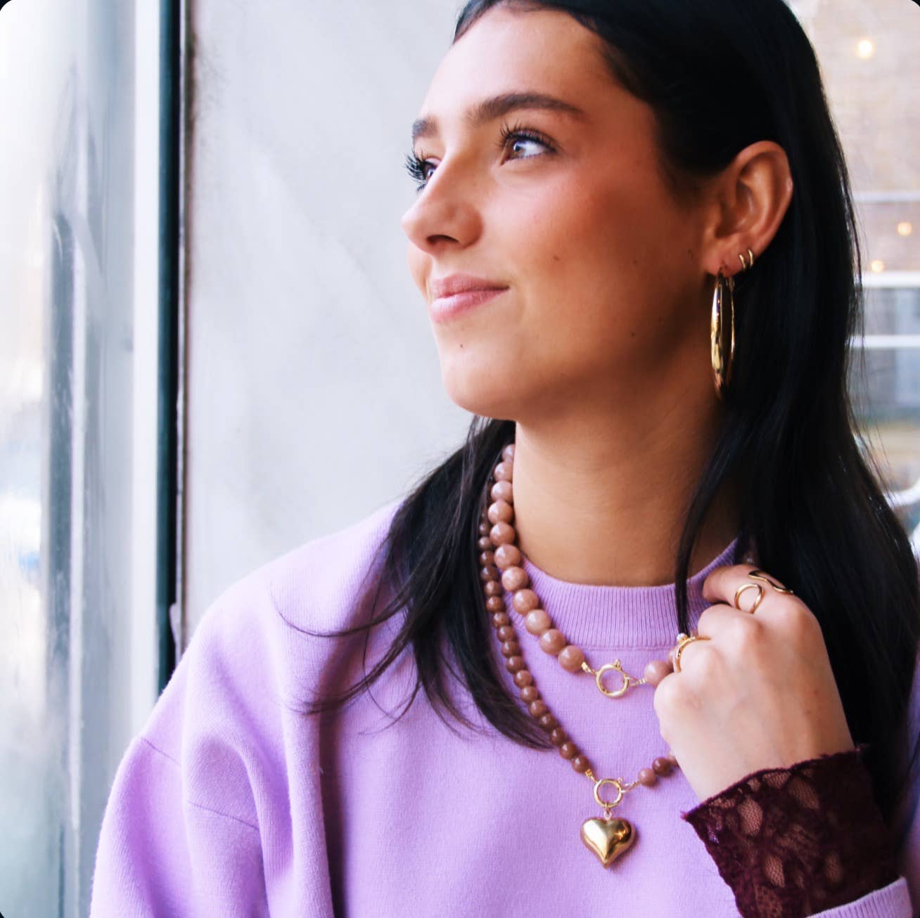 Natural stone bead necklace 'SMALL' - light pink