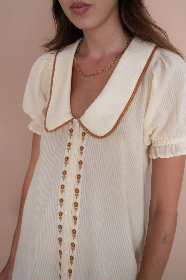 GABBY COLLARED MINI DRESS - CREAM