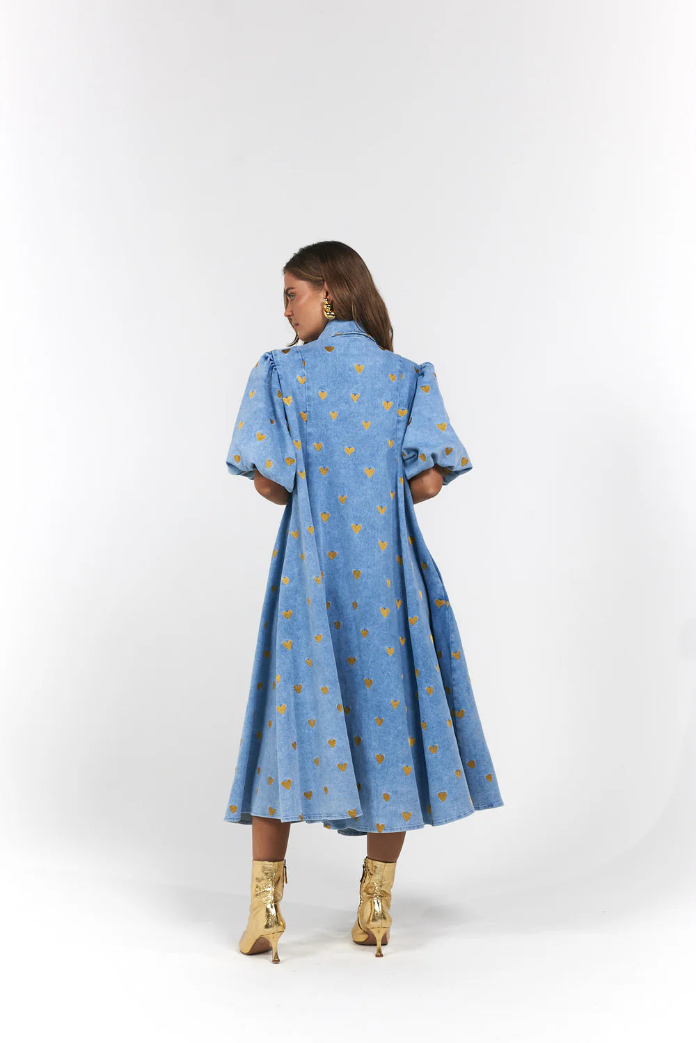 Peyton Midi Dress - Denim Hearts