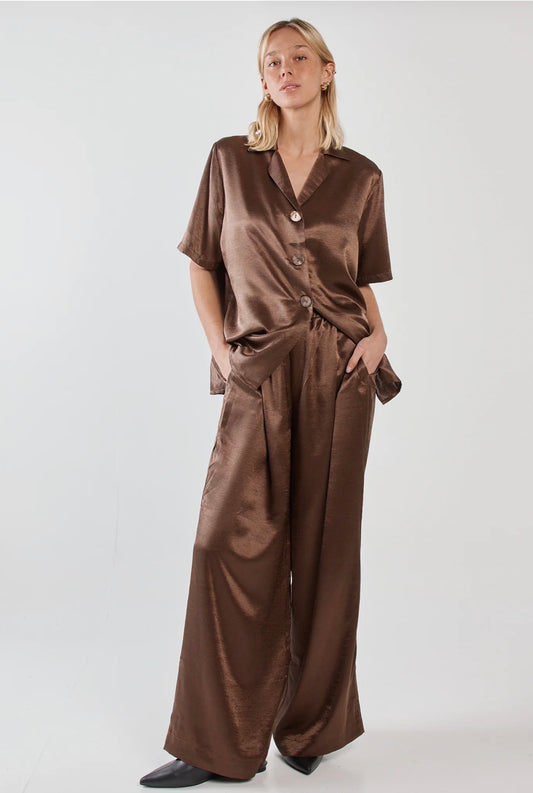 Eddy Crushed Satin Pant - Chocolate