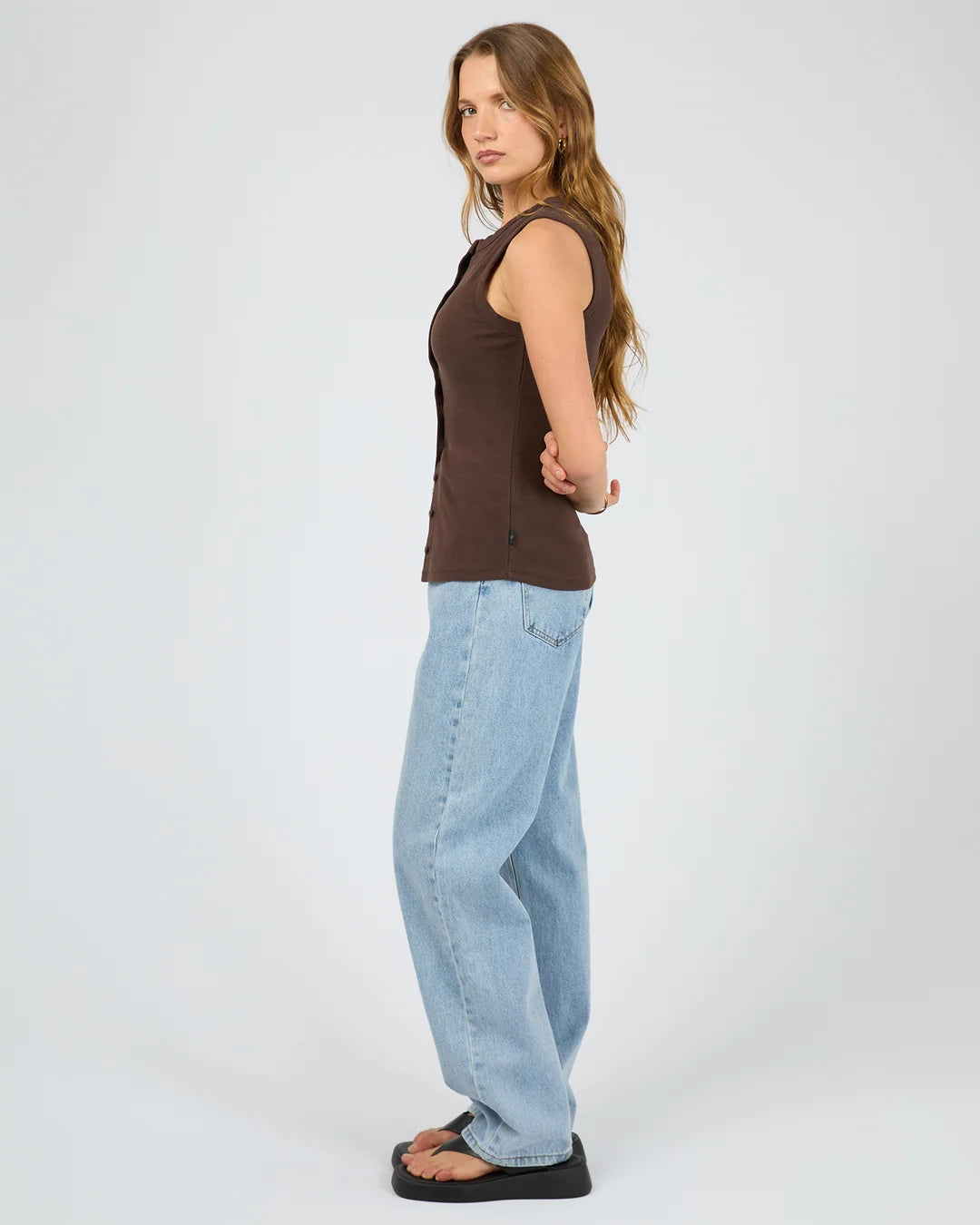 BUTTON UP TANK - CHOCOLATE