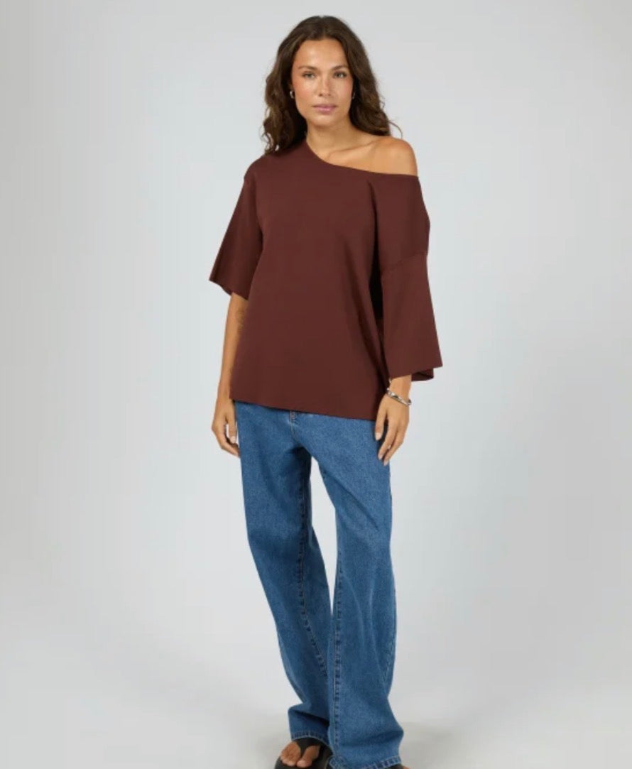 OLLIE OFF SHOULDER KNIT TOP - Cherry