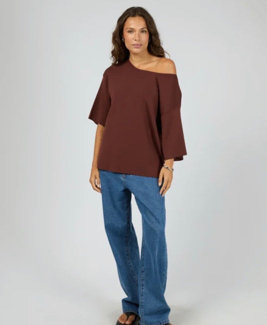 OLLIE OFF SHOULDER KNIT TOP - Cherry