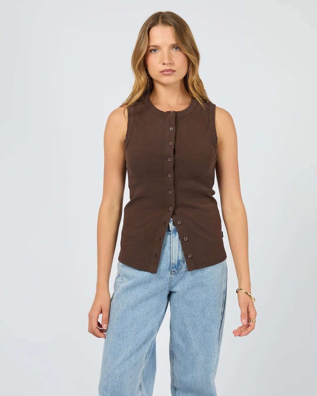 BUTTON UP TANK - CHOCOLATE