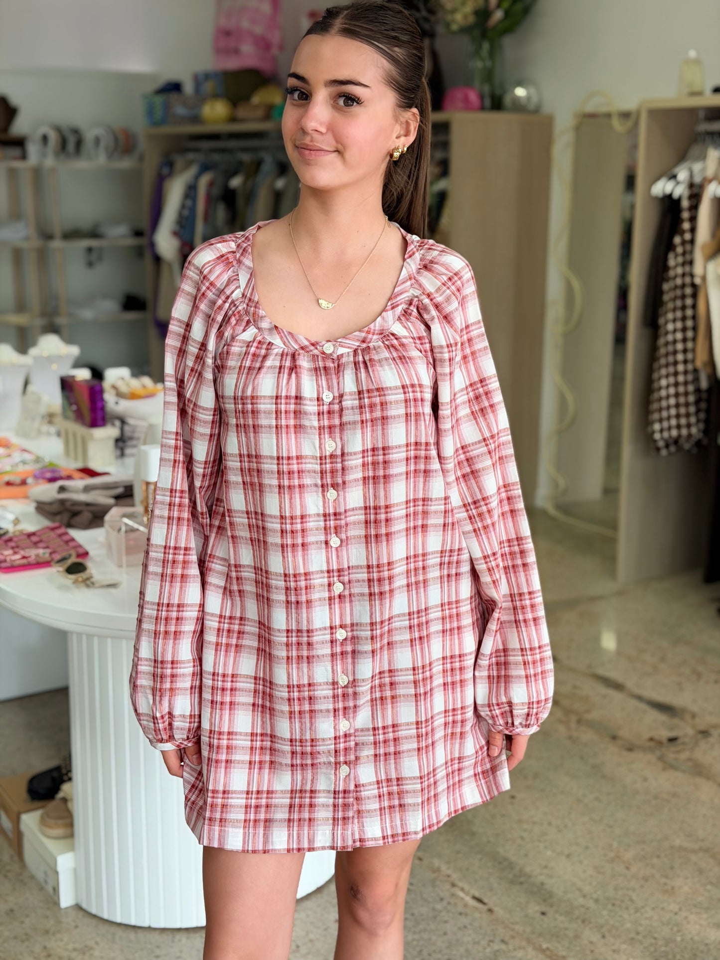 Chelsea Check Long Sleeve Mini Dress