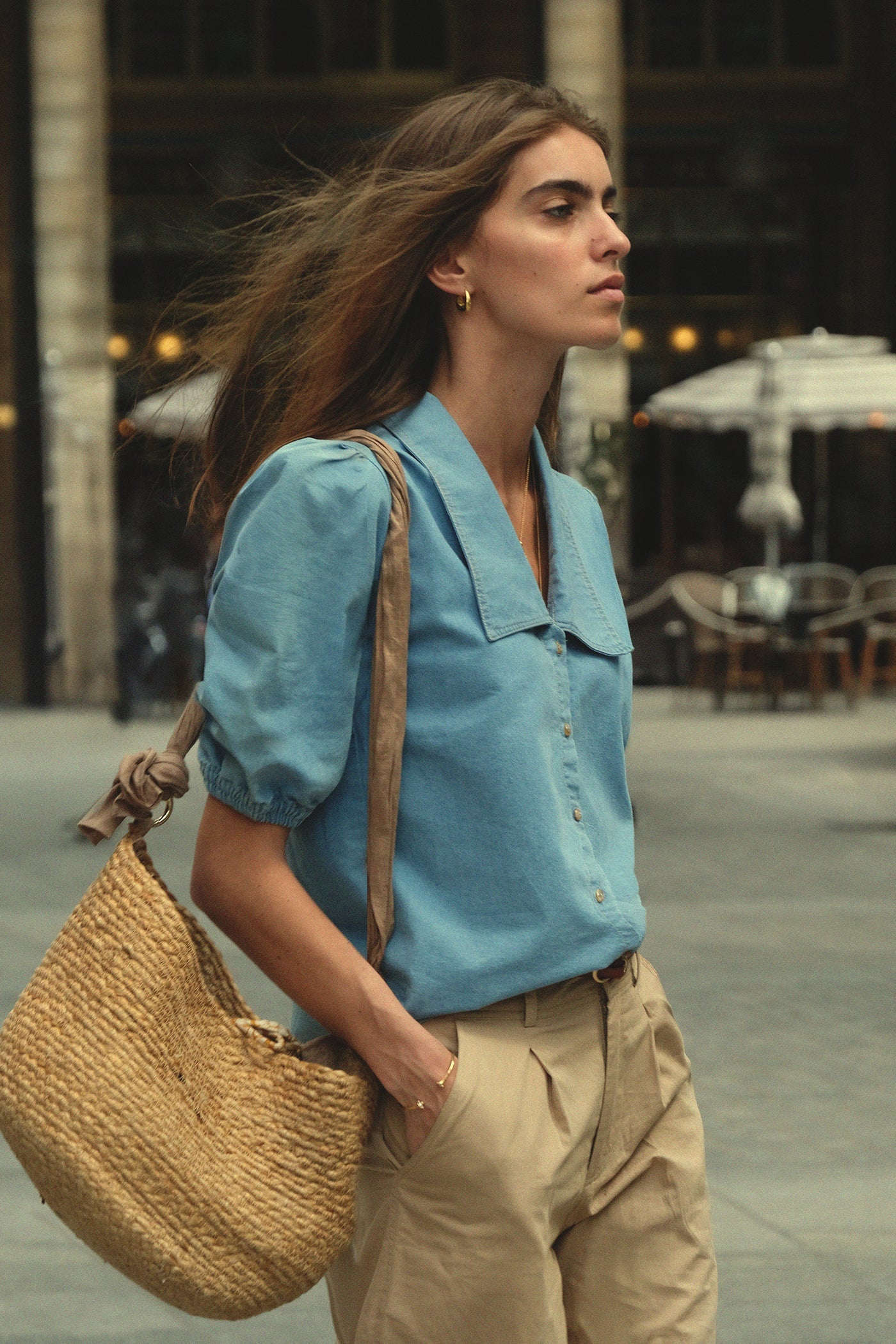 ANNYCK CHAMBRAY TOP - LIGHT BLUE
