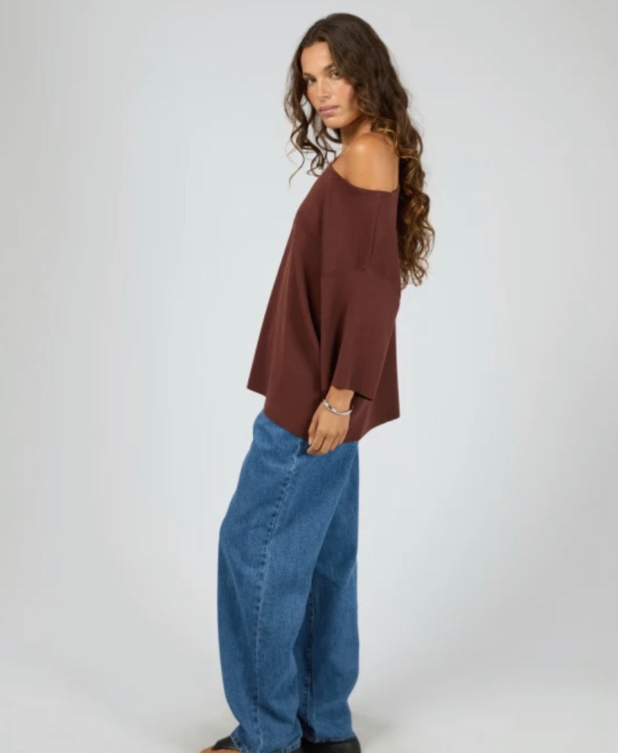 OLLIE OFF SHOULDER KNIT TOP - Cherry