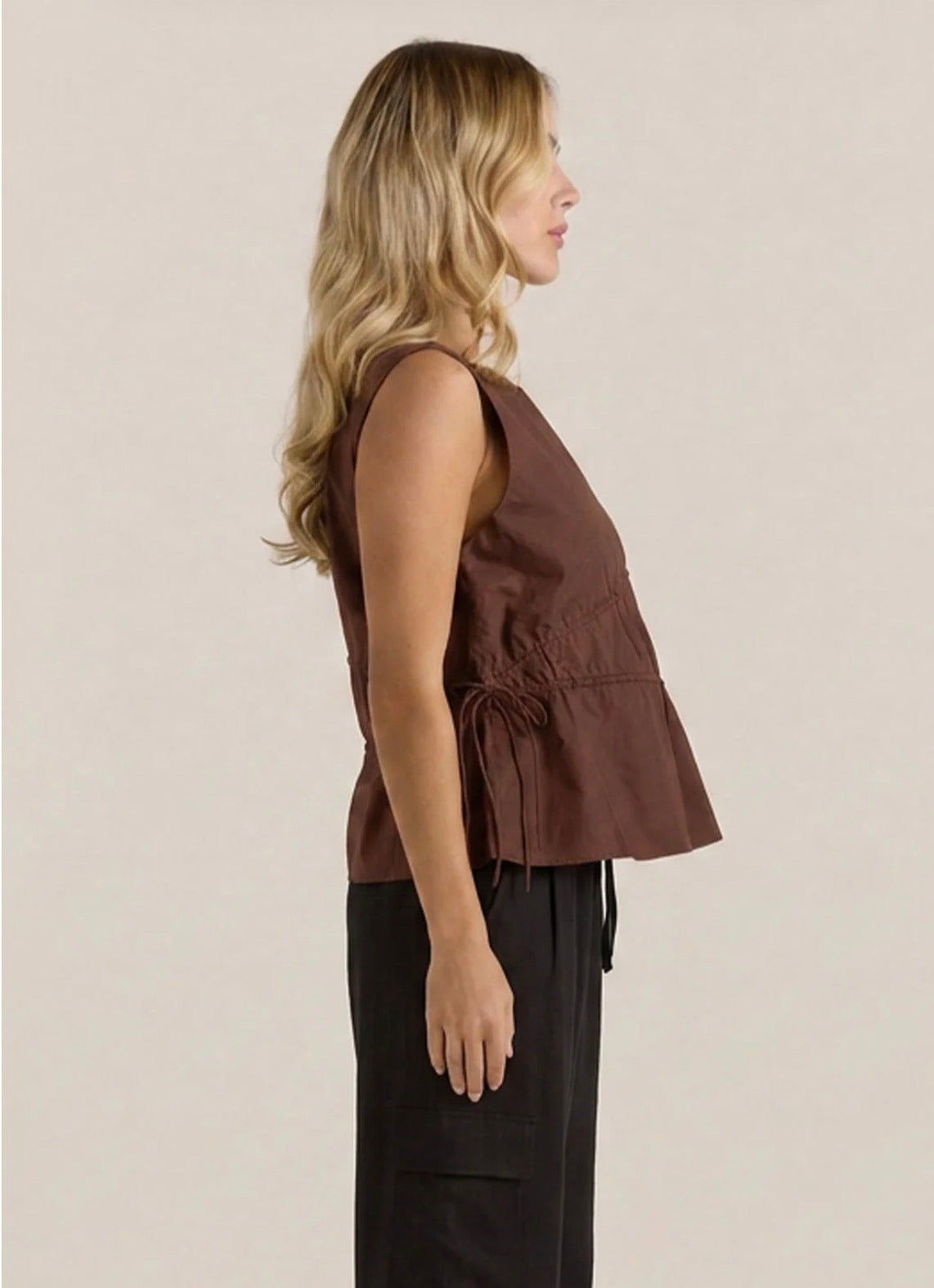 Elin Gathered Tie Top - Chocolate