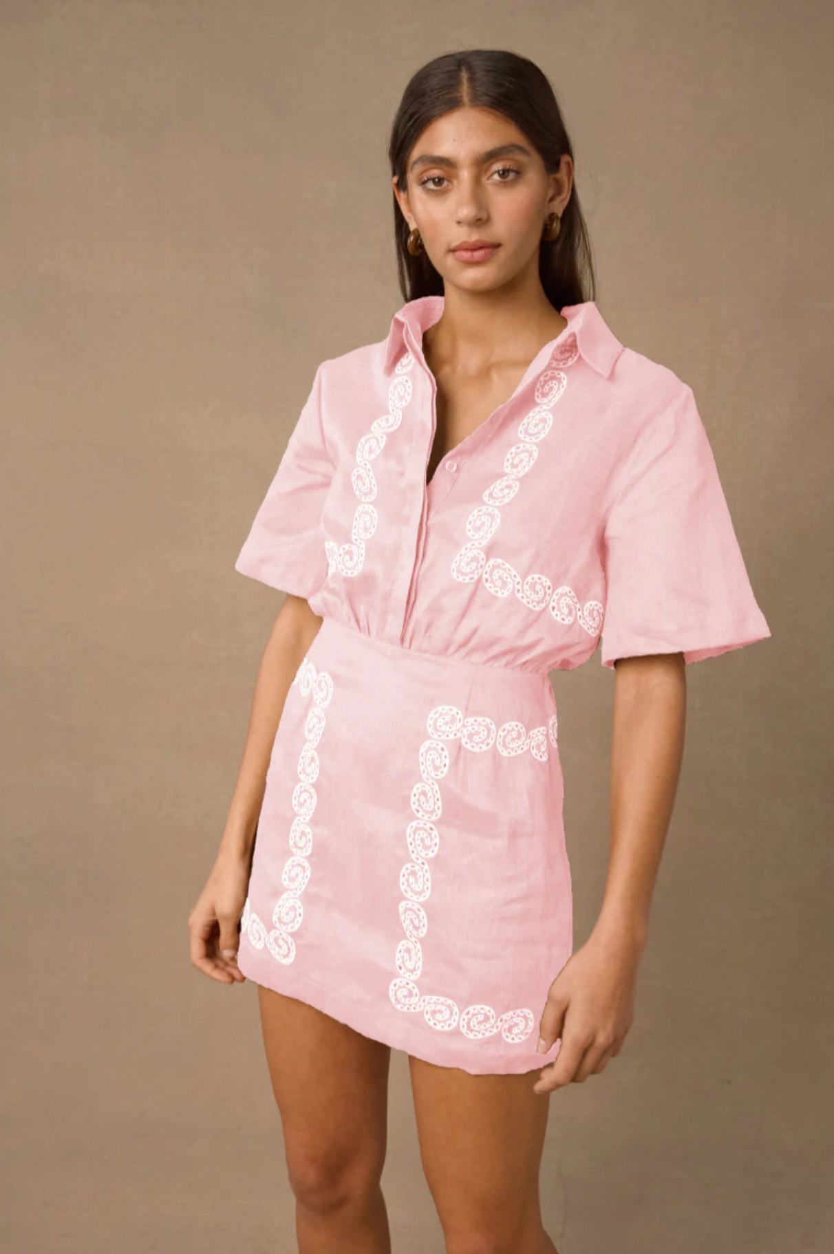 ORA SHIRT DRESS - PINK AND CREAM