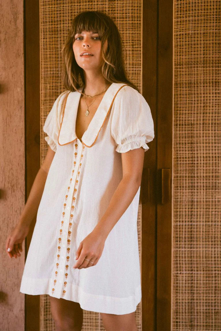 GABBY COLLARED MINI DRESS - CREAM