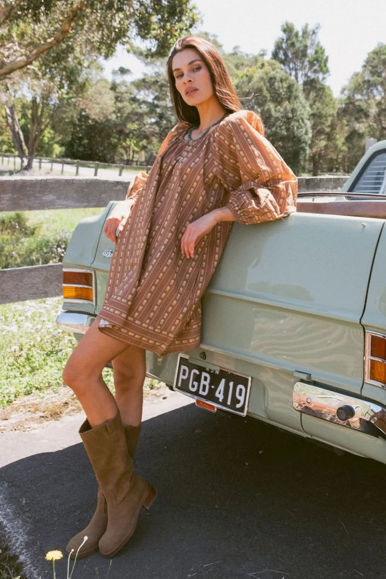 DELILAH MINI DRESS - WALNUT