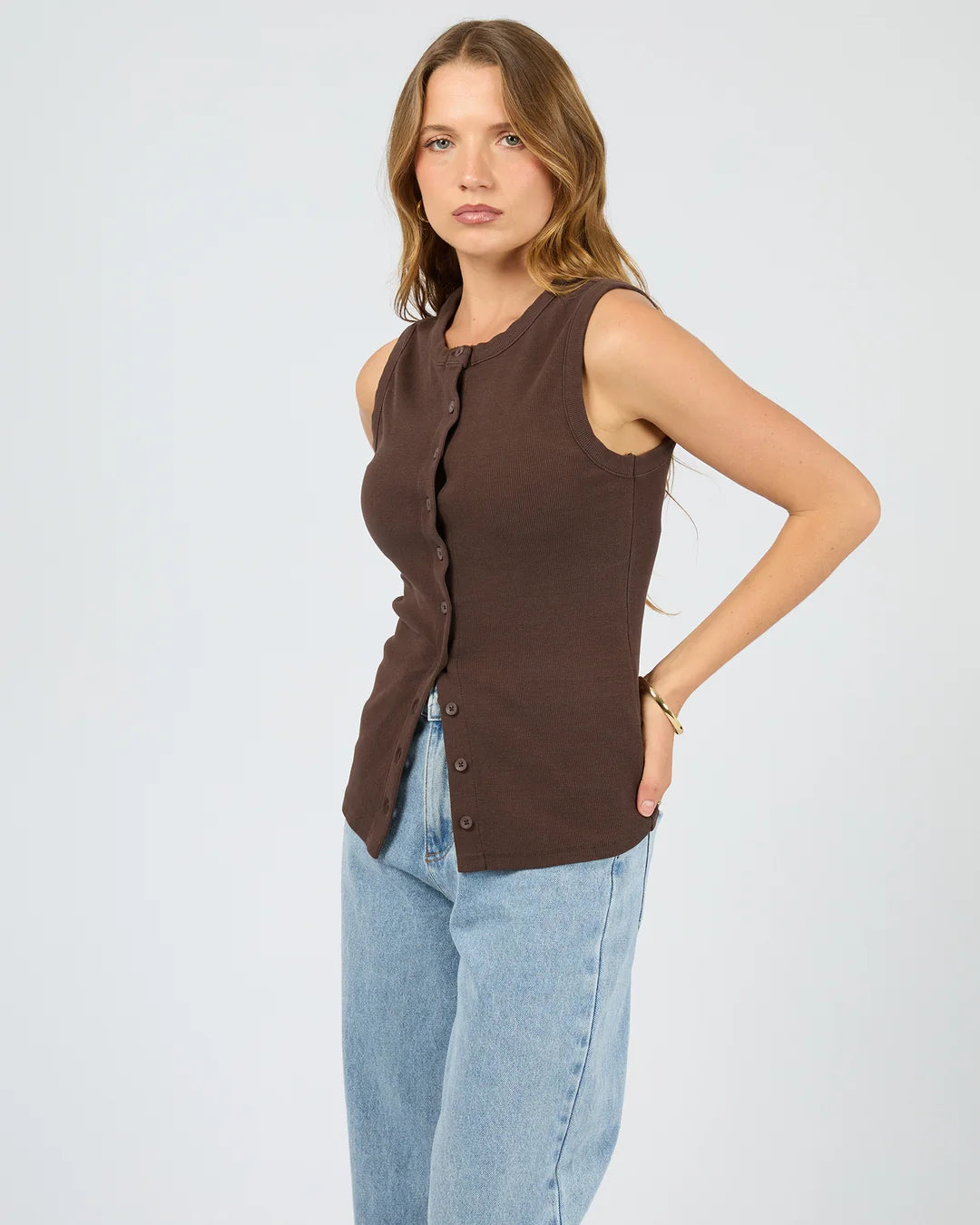 BUTTON UP TANK - CHOCOLATE