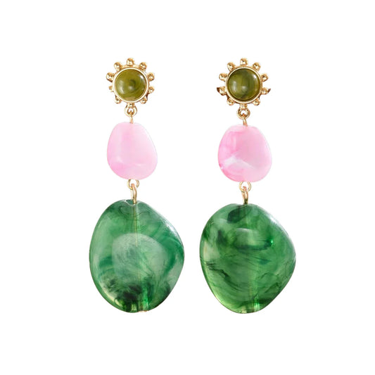 Eva Resin Drop Earrings, Green + Pink