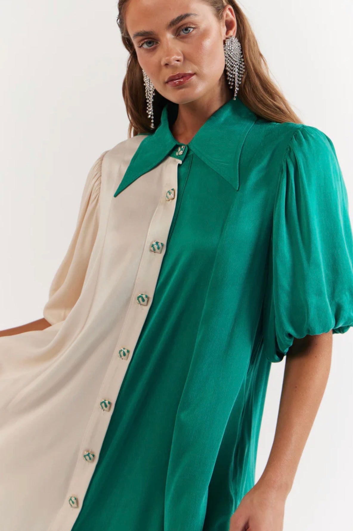 Peyton Midi Dress Emerald Ivory