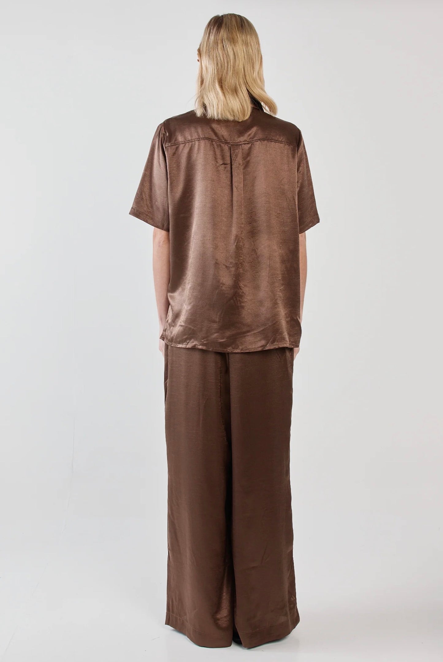 Eddy Crushed Satin Pant - Chocolate