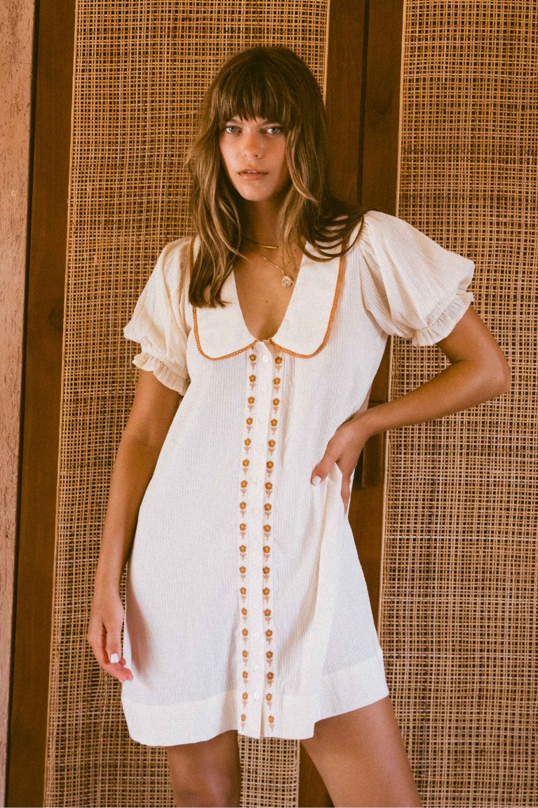 GABBY COLLARED MINI DRESS - CREAM