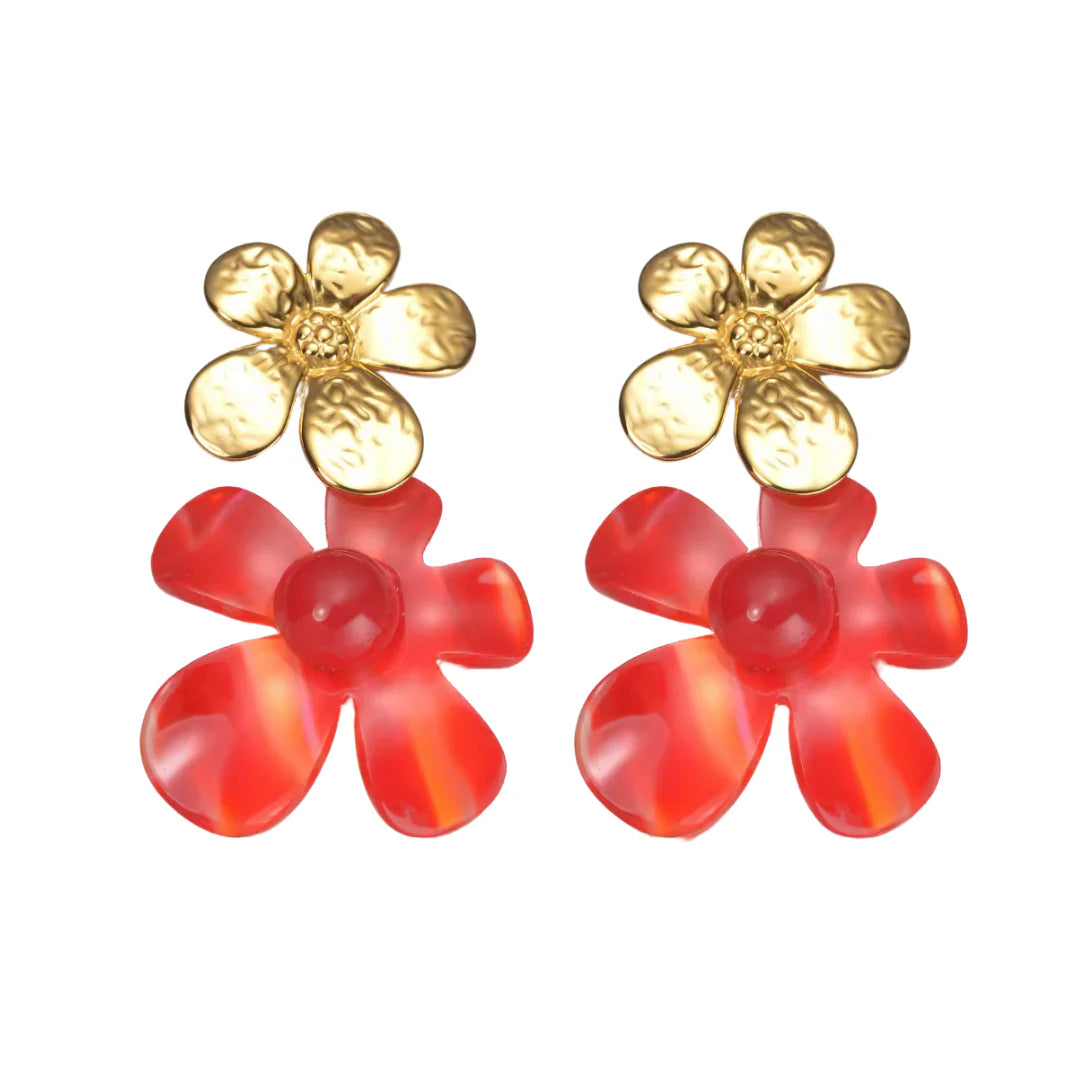 Greta Flower Statement Earrings, Red