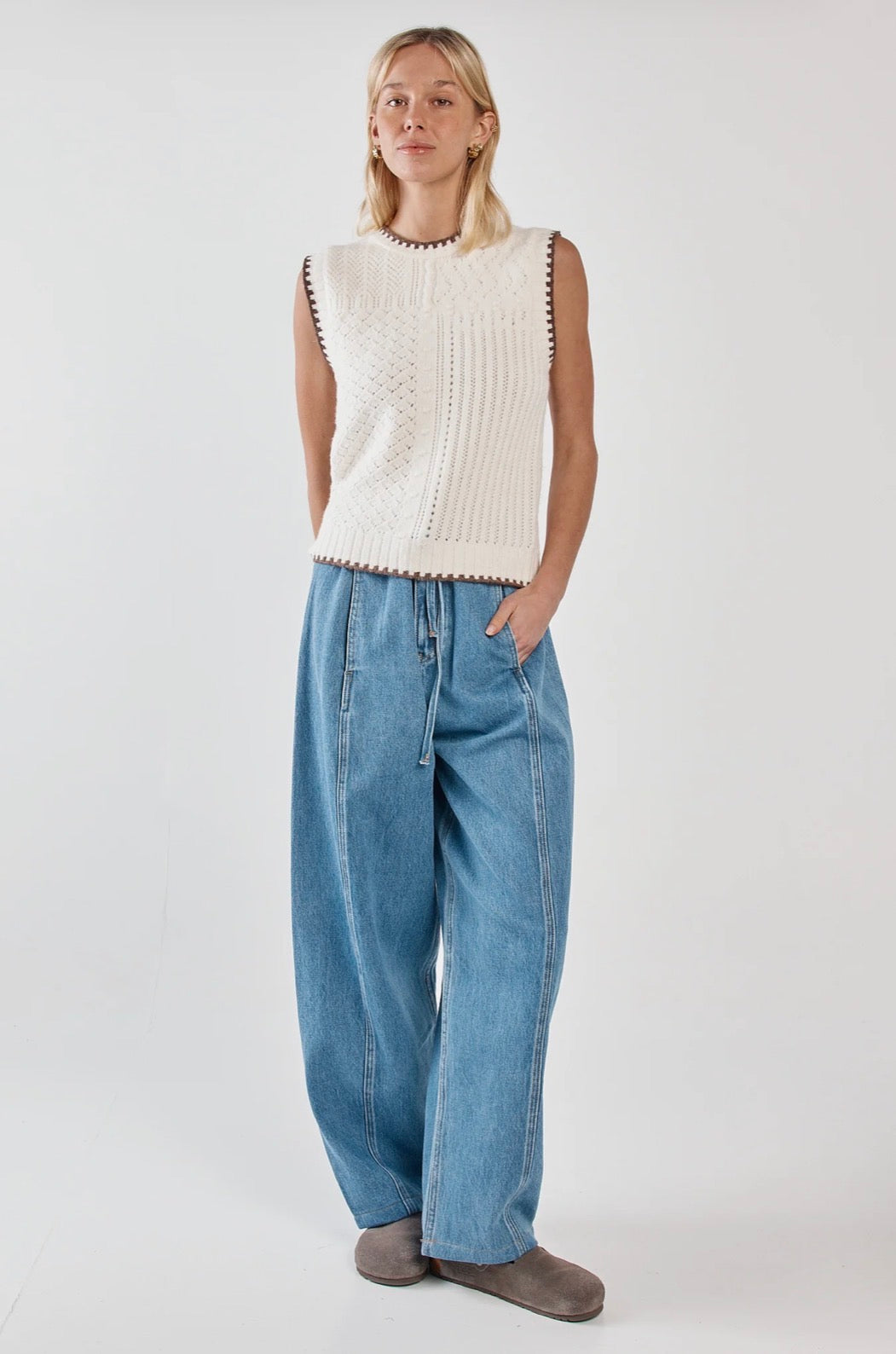 Tonia Knit Vest - Cream/Mushroom