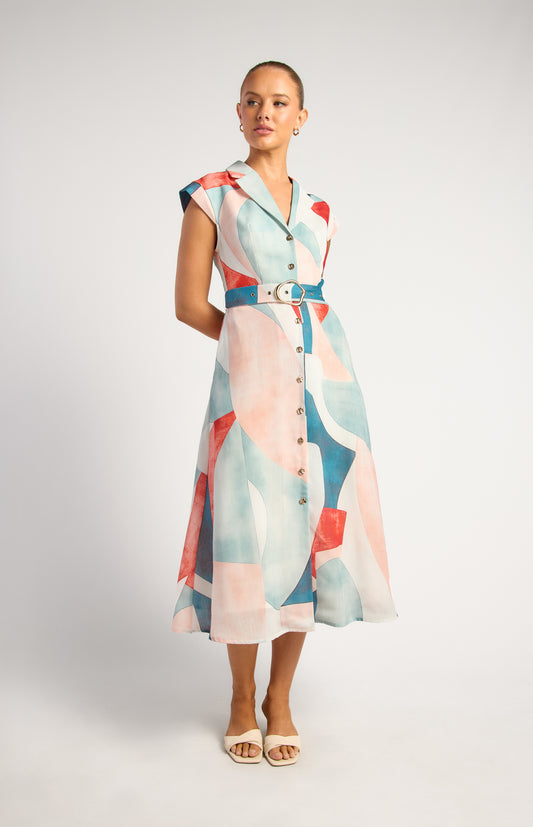 Ebony Midi Dress - Red/Jade