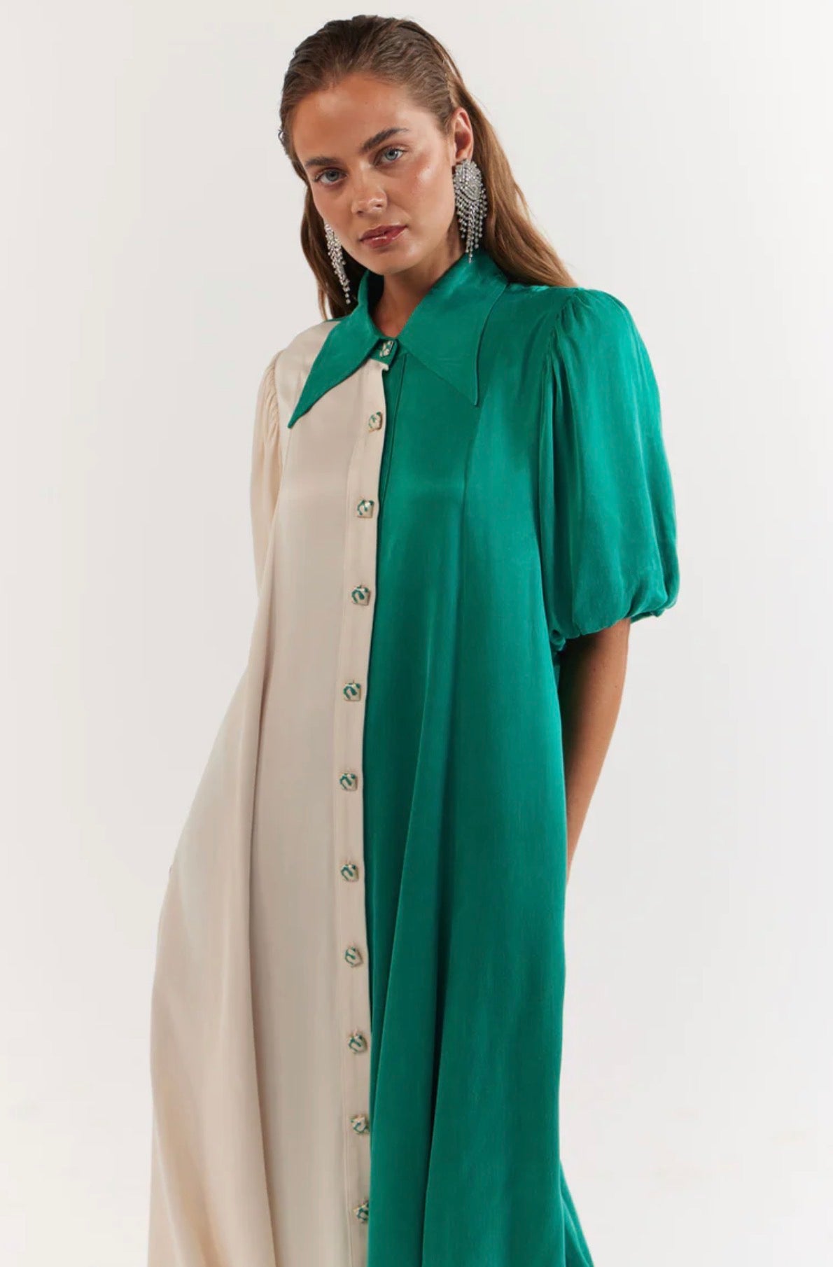 Peyton Midi Dress Emerald Ivory