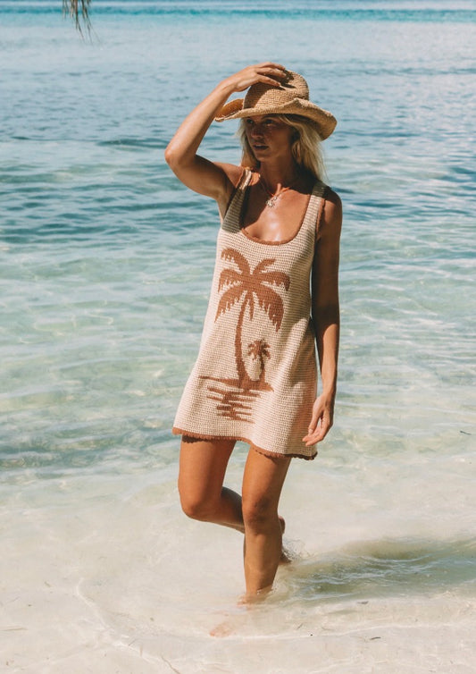 Palm Beach U Crochet Knit Dress - Sand