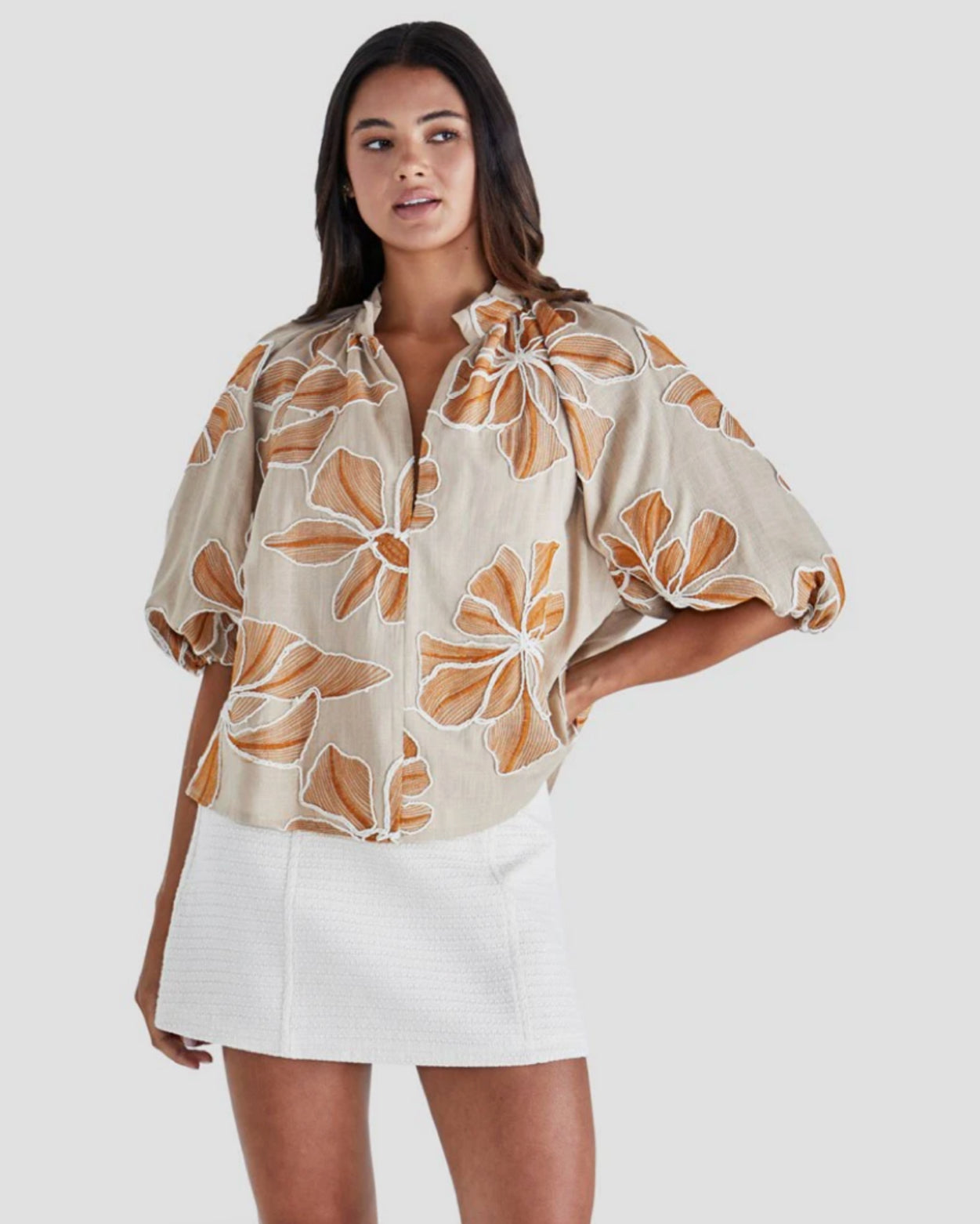 FINLEY TOP - TAN/ORANGE