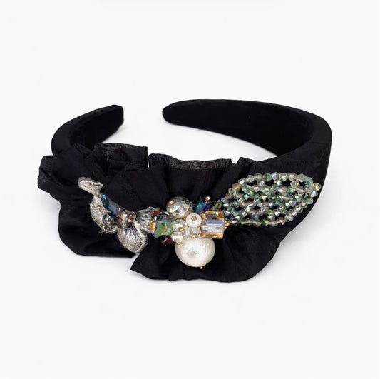 Heather Statement Headband, Black Satin