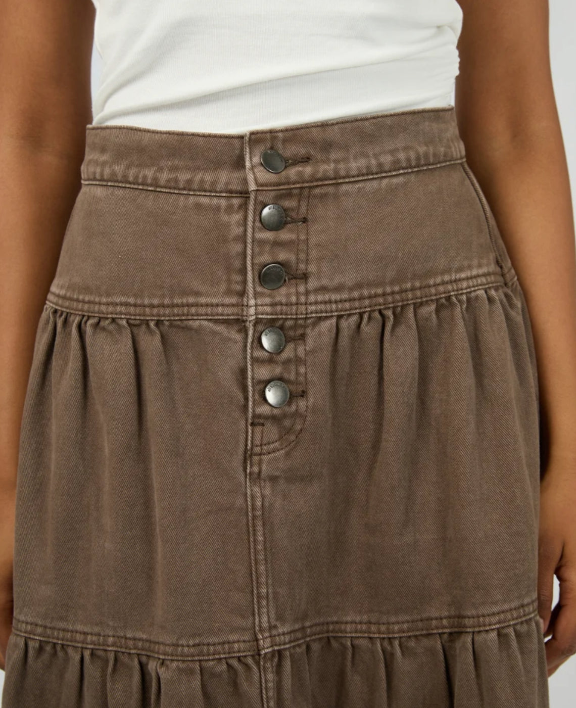 COCO DENIM MAXI SKIRT - COCOA