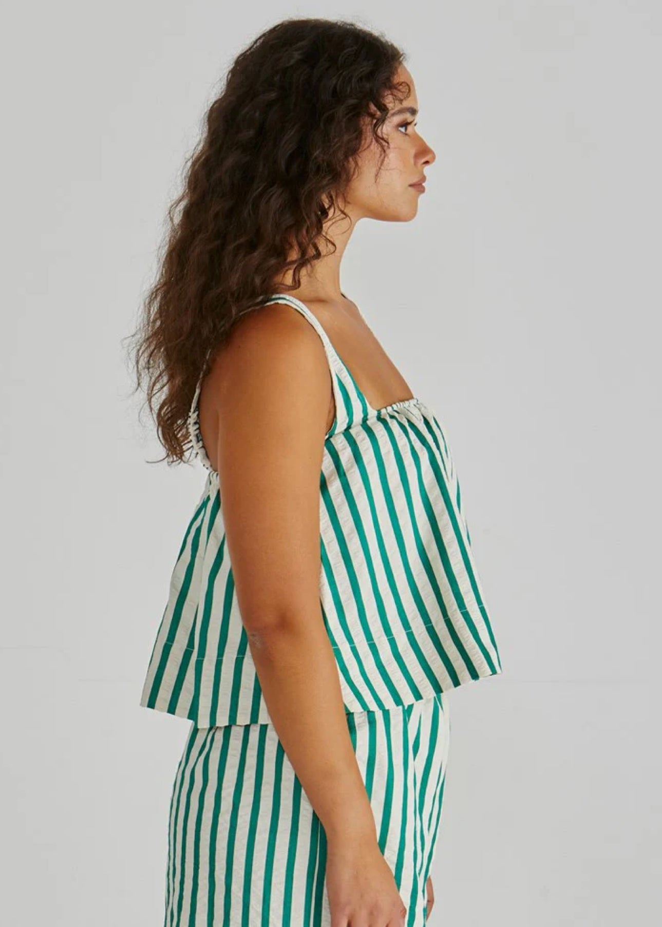HENRI BABY DOLL TOP - GREEN STRIPE