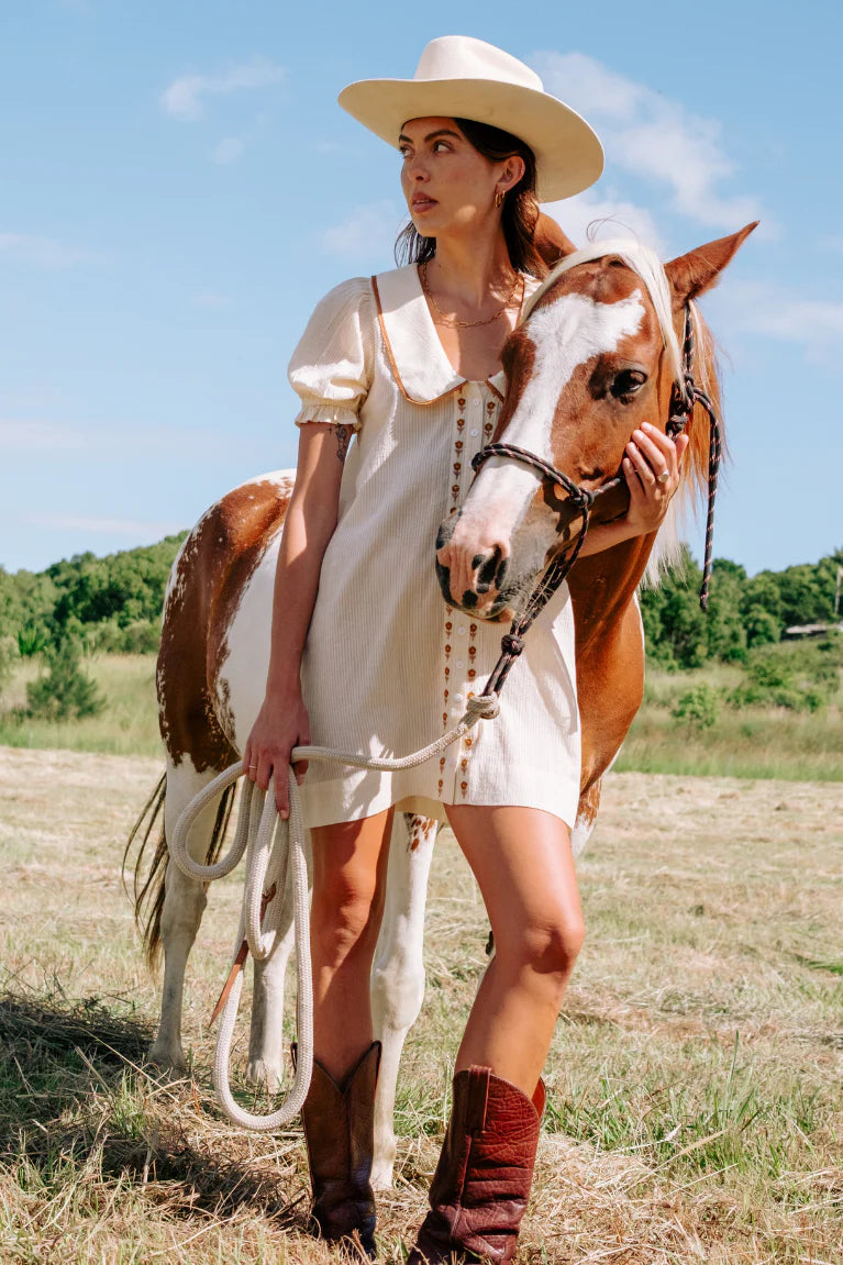GABBY COLLARED MINI DRESS - CREAM