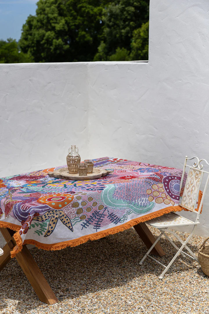 Flowers Along The River Indigenous Art Throw Rug By Dustin Koa
