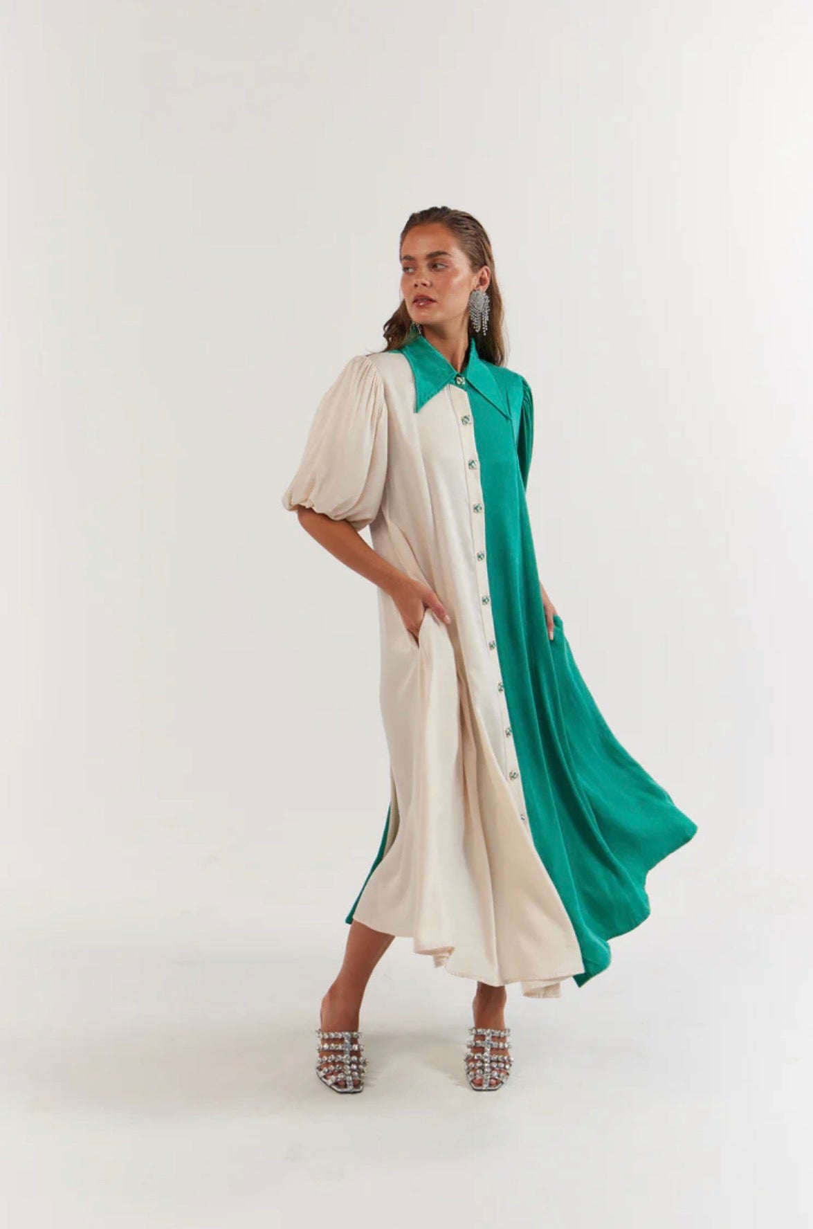 Peyton Midi Dress Emerald Ivory