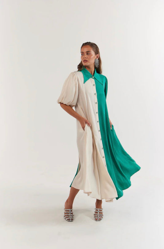 Peyton Midi Dress Emerald Ivory