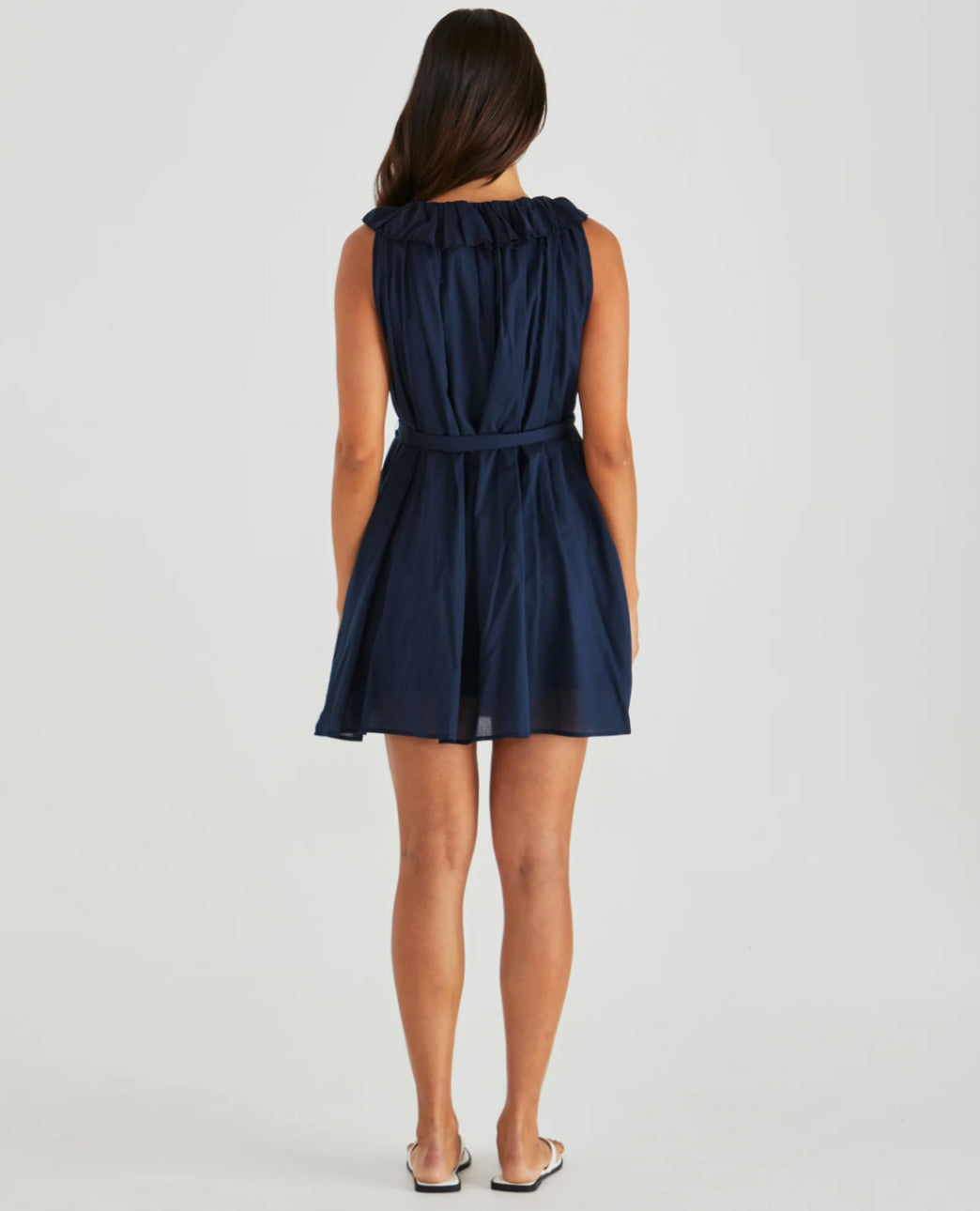 BELEN RUFFLED NECK MINI DRESS - NAVY