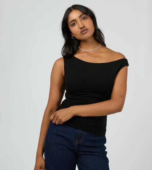 KYLIE OFF SHOULDER TOP - BLACK