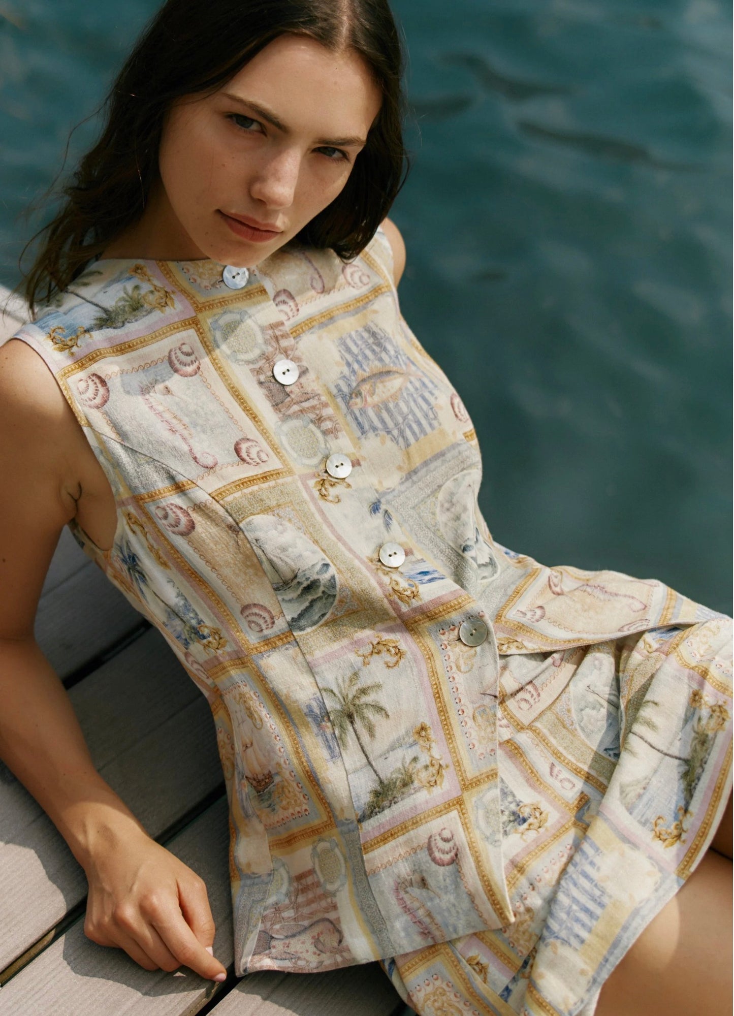 Reo Button Vest - Wayfarer Print