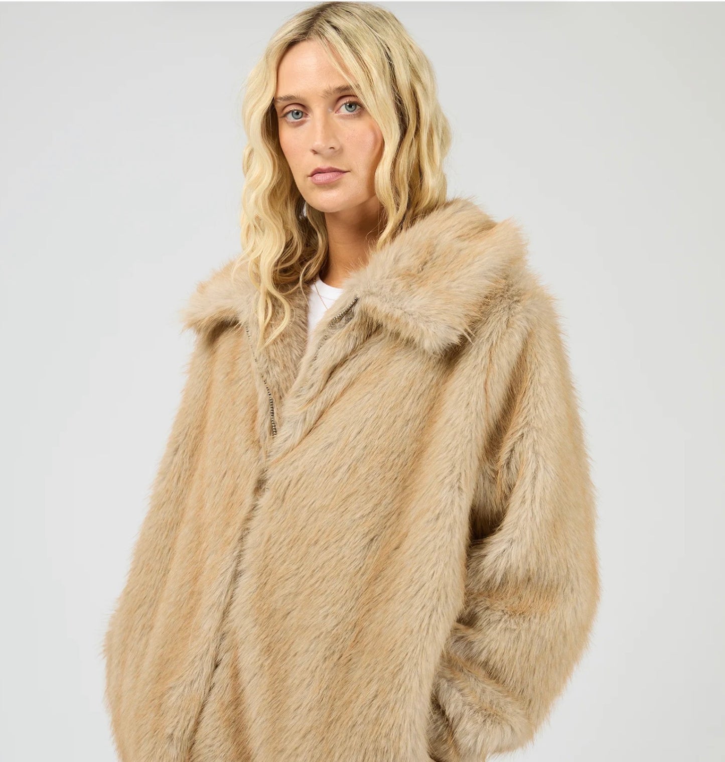 SABLE FAUX FUR ZIP COAT MULTICOLOURED