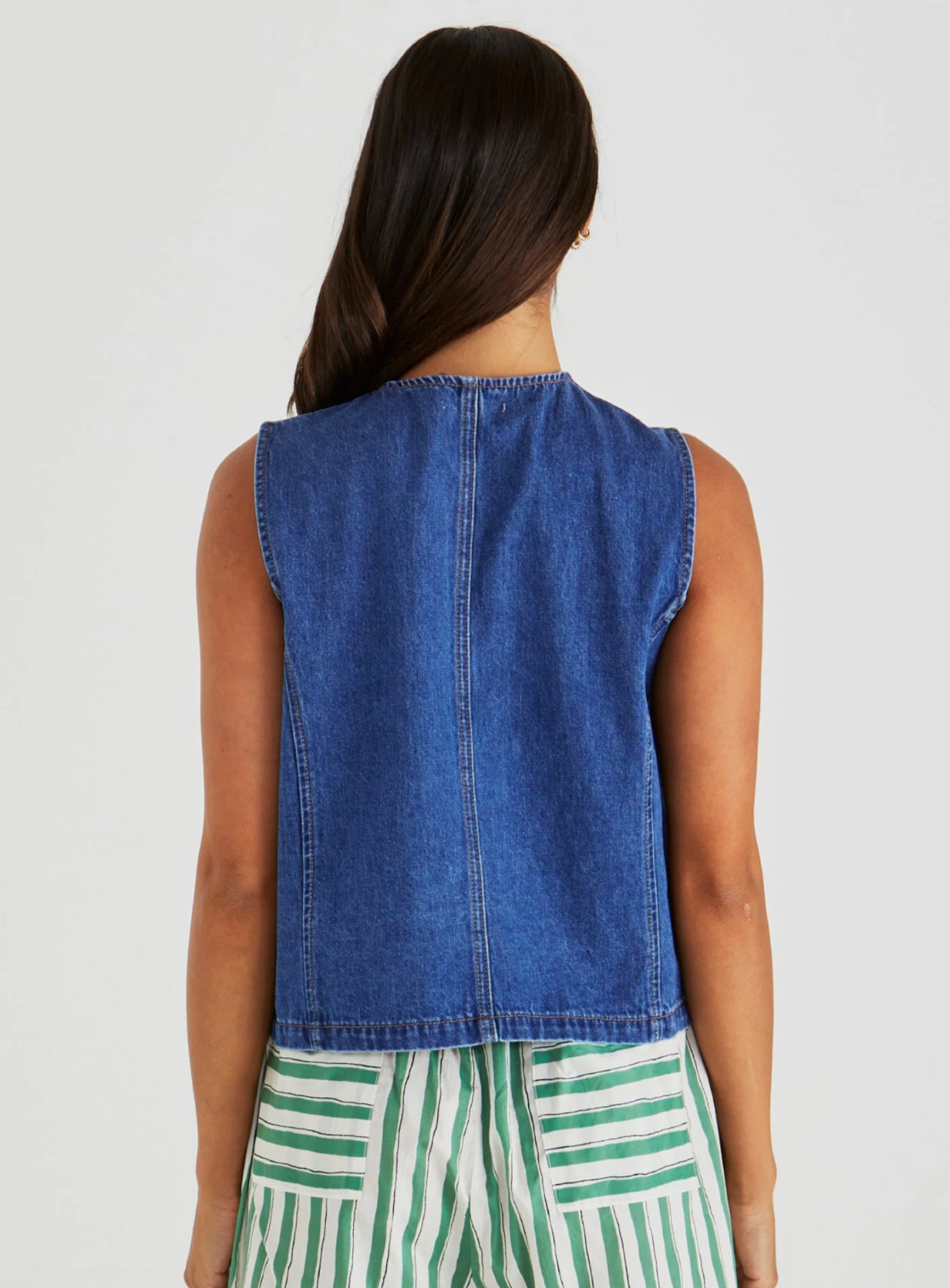SABINE DENIM VEST - MID BLUE WASH